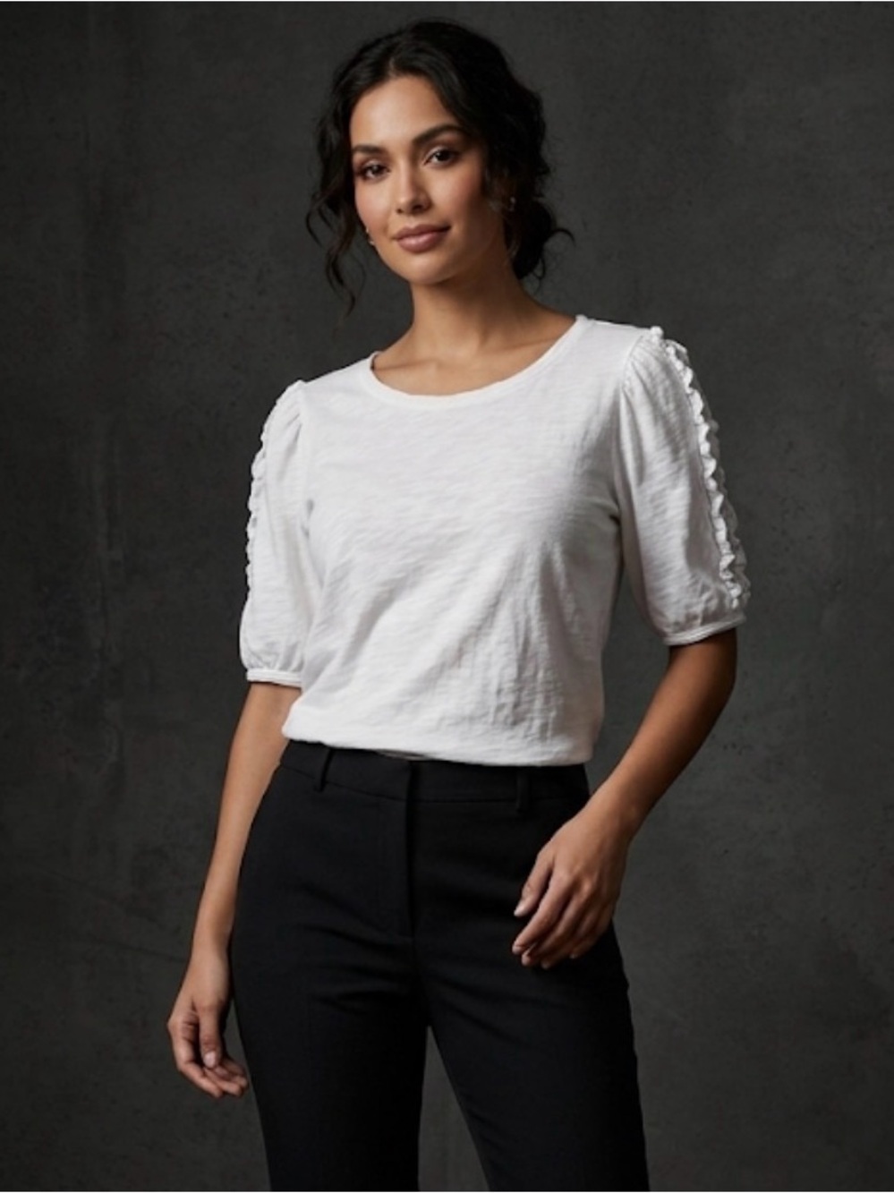 Anthropologie White Puff-Sleeve Crewneck Tee